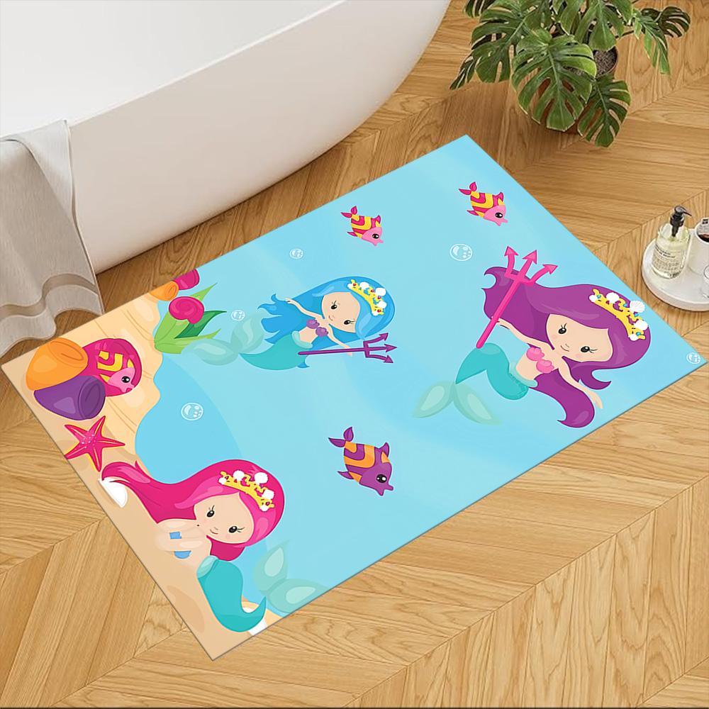 Mermaid Tail Fantasy Art Washable Door Mat Soft Plush Non-slip Bottom Kitchen & Bathroom Use Vibrant Floral Design Wedding Party Gift