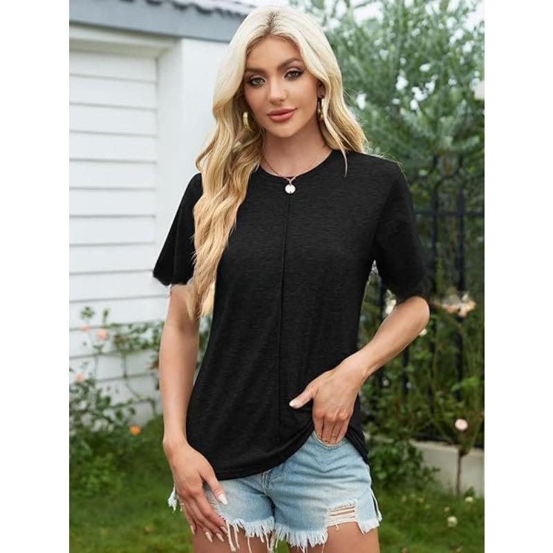 YYFS Dámská móda Ležérní Léto Jaro Jednobarevné halenky a košile s krátkým rukávem a výstřihem do O