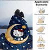 1 Stück Mond Sterne Hello Kitty Gemütliche Druckdecke Leichte Warme Flanelldecke für Sofa, Bett, Wohnzimmer