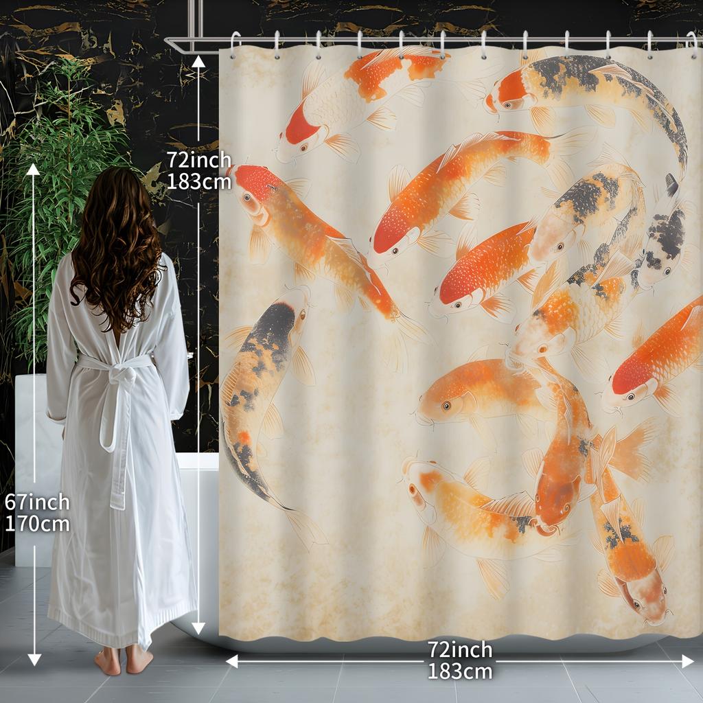 Colorful Koi Fish Shower Curtain - Water-Resistant Fabric For Bathroom - Perfect For Nature And Zen Lovers