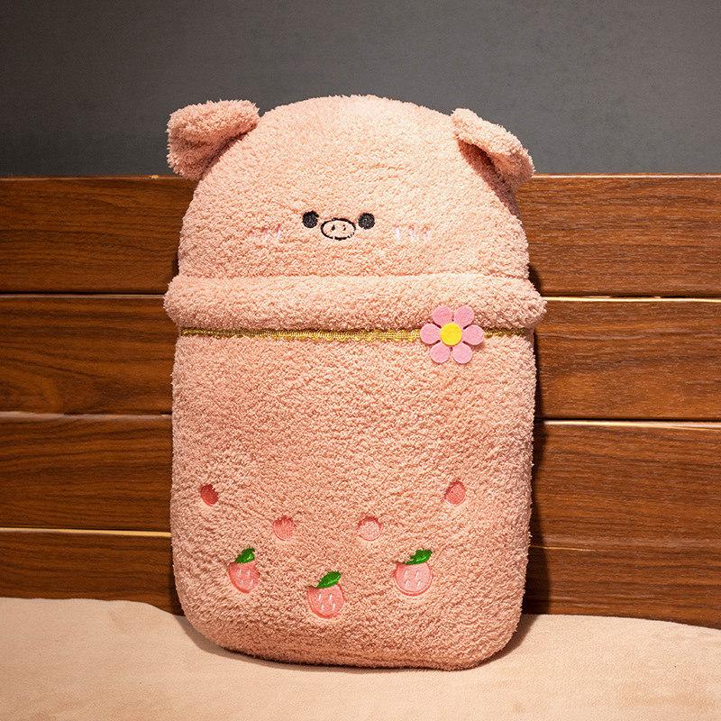 Cartoon Milk Tea Animal Panda Lion Throw Pillow Blanket Plush Toy Frog Piggy Doll Office Lunch Break Air Conditioner Blanket