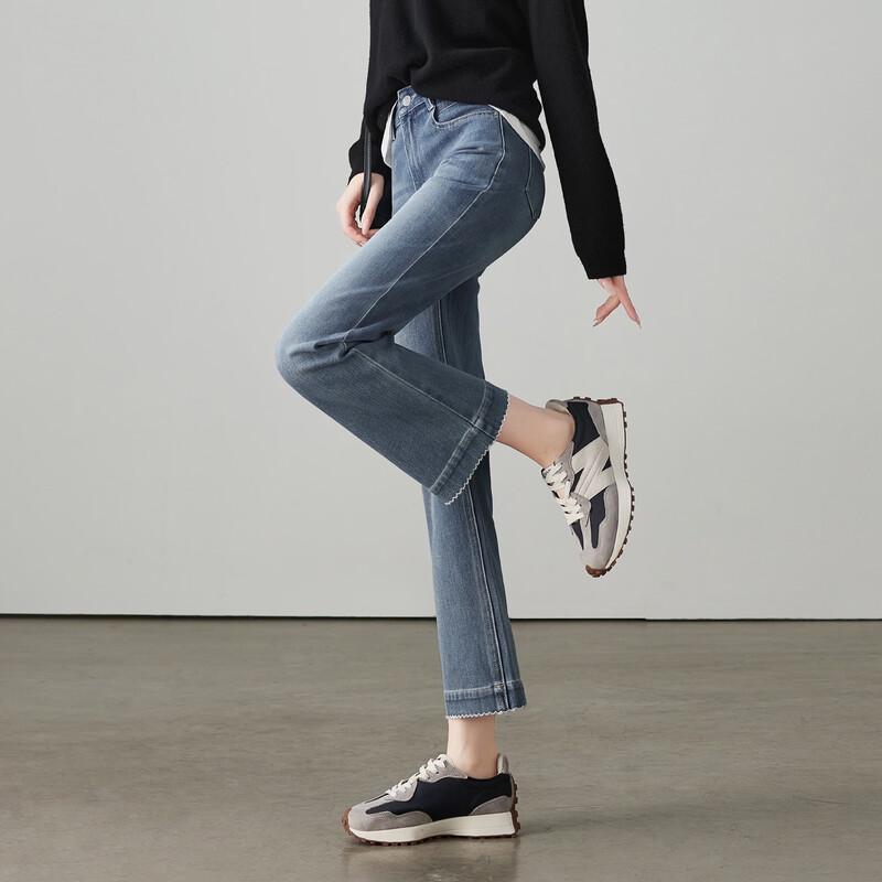 SOFSIL 2026 Spring Women's High-Waist Slim Cropped Flare Jeans