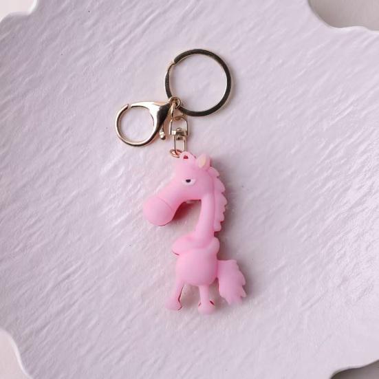 Keychain Pendant 3D Cartoon Horse Design Key Chain with Metal Ring Multifunctional Keychain Gift Accessory