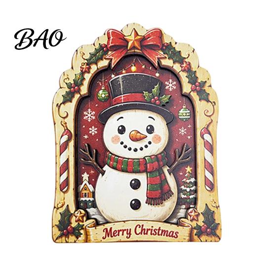 Solid Wood Holiday Decorations Christmas Wooden Vintage Sign, Rustic Table Ornament, 2D Santa Claus Home Party Supplies Snowman Penguin Desktop