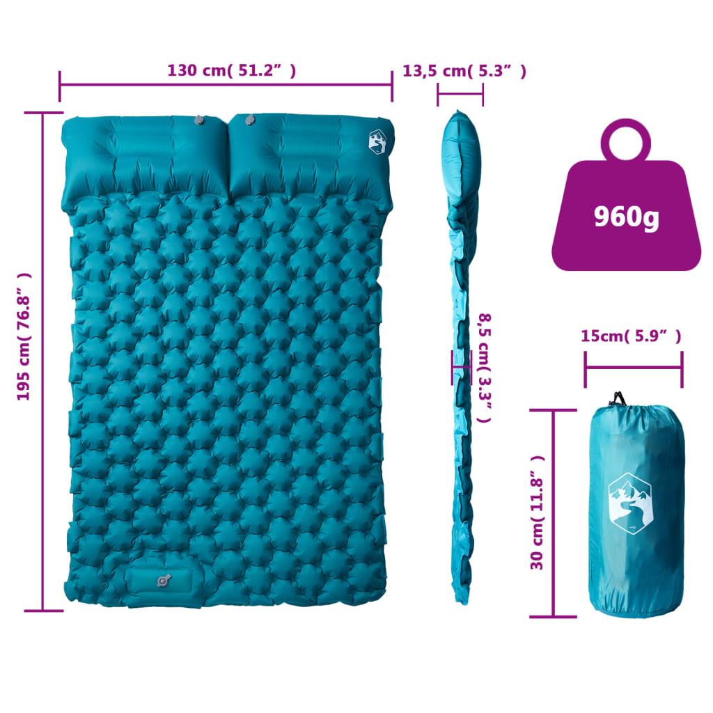 Double Self Inflating Sleeping Mat with Pillow Blue