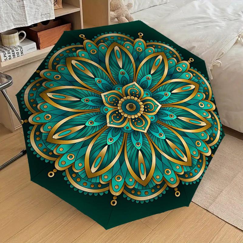 1PC Mandala Pattern Automatic Open/Close Umbrella Compact Folding Umbrella with 8-Rib Shaft lightweight esign, Highquality Fabric1158A