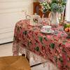 Tablecloth Rectangle Lace Fringed Tablecloth Red Light Luxury High-end American Style Living Room Coffee Table Tablecloth