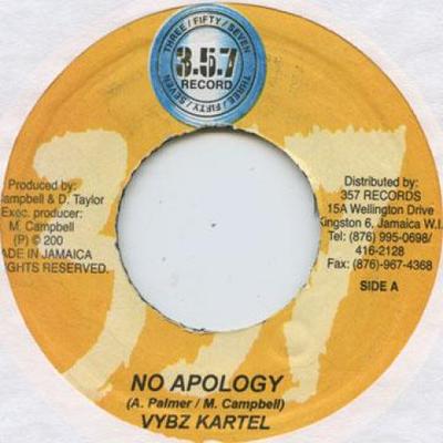 7inch Record VYBZ KARTEL - No Apology None 357 Records 2004 Jamaica Reggae, Ska & Dub Used