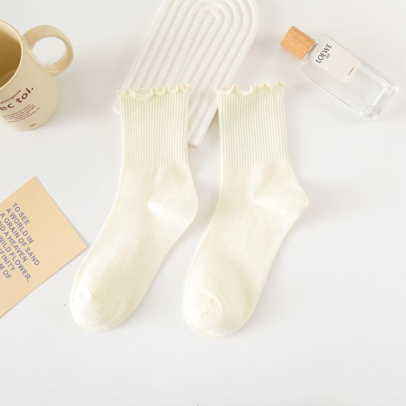 

Женские летние грибковые кружевные носки-гольфы в стиле колледжа 1 pair молочный белый