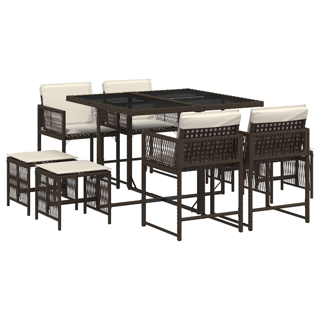 Vidaxl 9-Cz. Garden Furniture Set With Cushions, Brown, PE Rattan