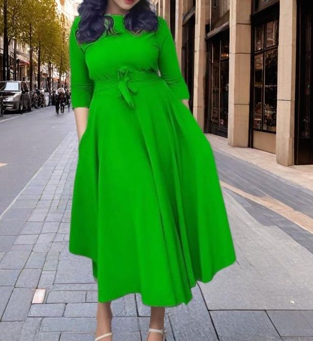Spring women's clothing new fashion temperament lace-up waist large size pendulum African long dress dress