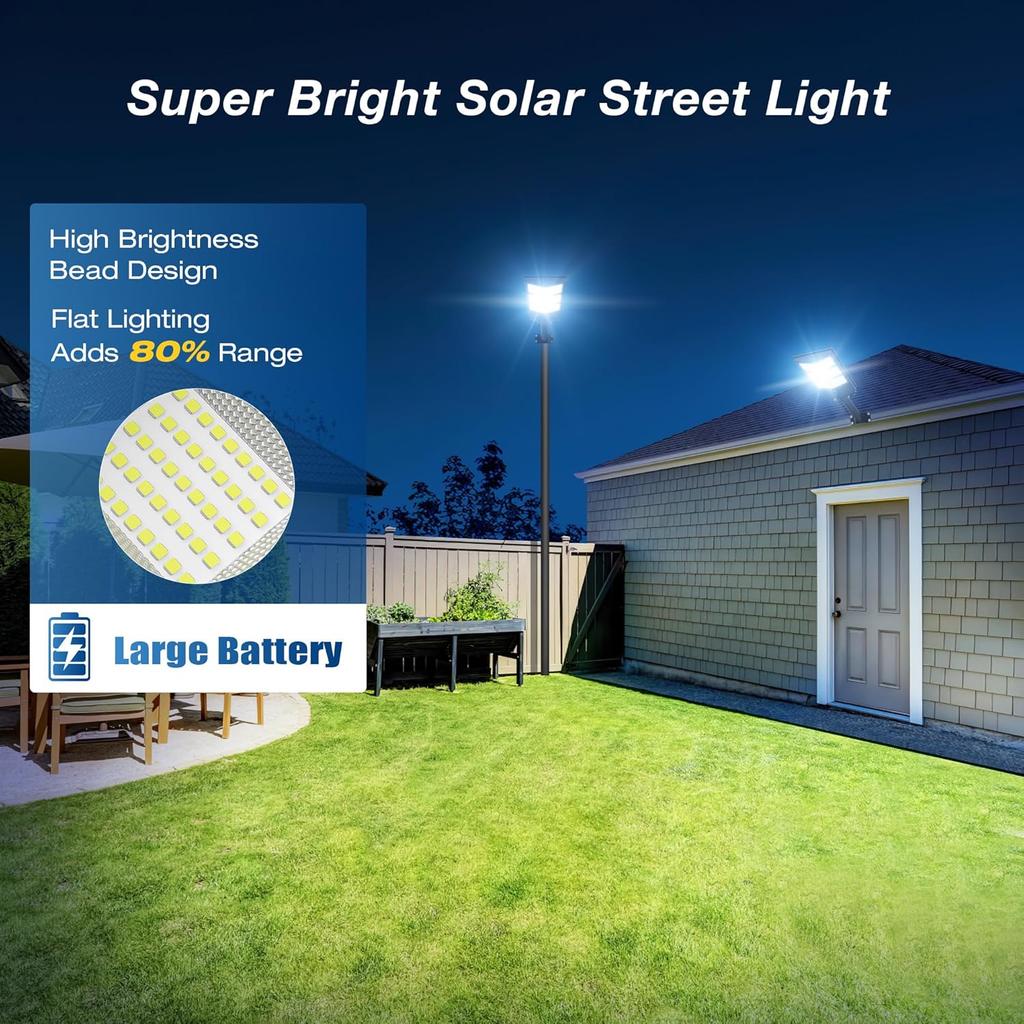 Solar Street Lights Outdoor, Wide Angle, Motion Sensor, Dusk to Dawn, Waterproof IP66, 4 Packs
