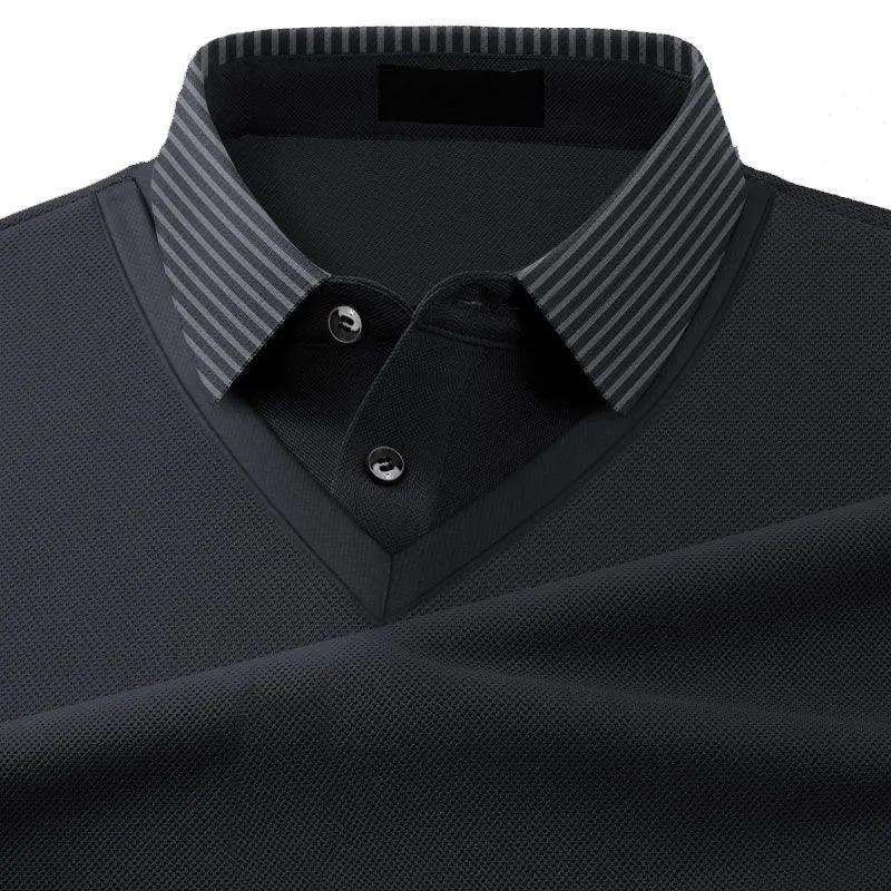 Herren Einfarbiges Patchwork-Kragen Kurzarm Polohemd