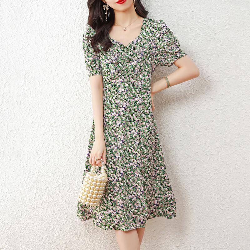 Srcr French Retro Floral Chiffon Midi Dress
