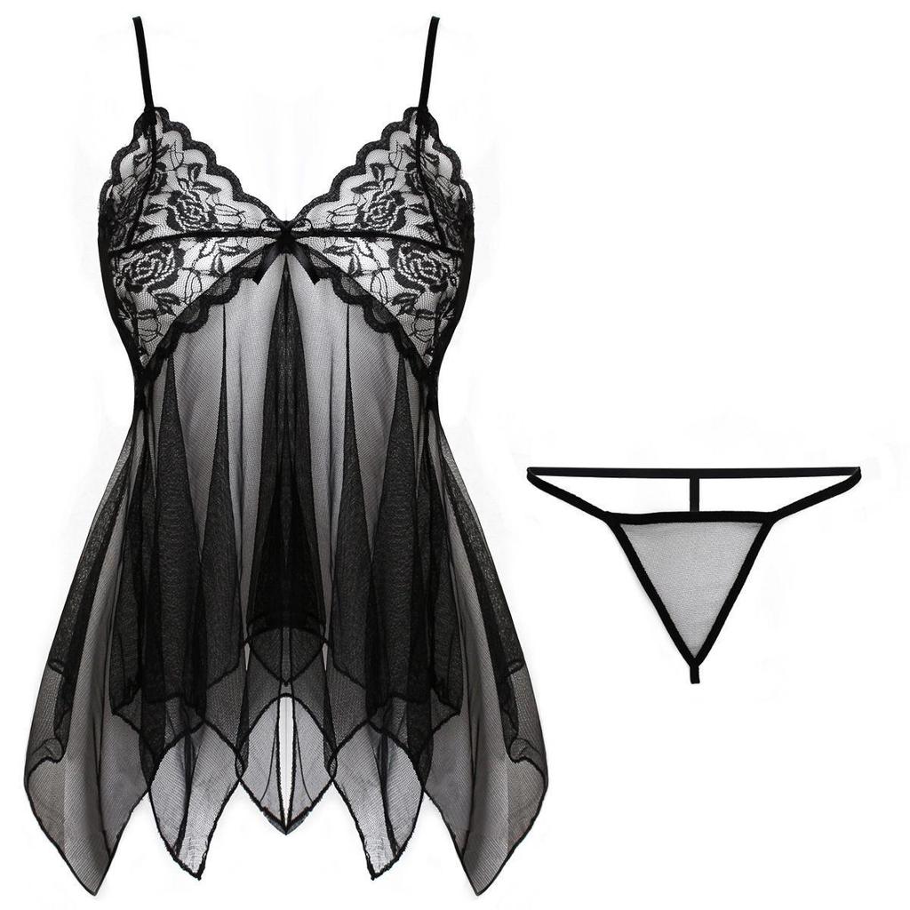 European & American Lace Mesh See-through Sexy Nightgown