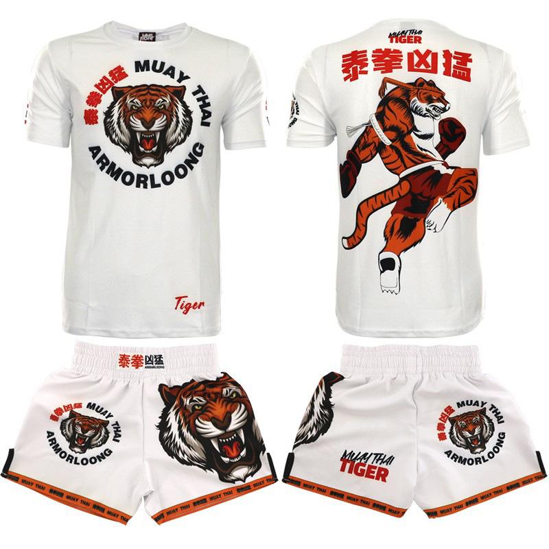 Tiger Muay Thai Shorts MMA Rashguard Boxen Uniform Schwarz Kickboxen Trainingsshorts T-Shirt Herren Kinder Kampfsport Kampfanzug