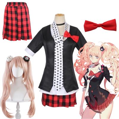 Anime Danganronpa Enoshima Junko Cosplay Jednotná Kaviareň Pracovné Oblečenie Krátka sukňa Dvojitý vrkoč Parochňa Karnevalové kostýmy