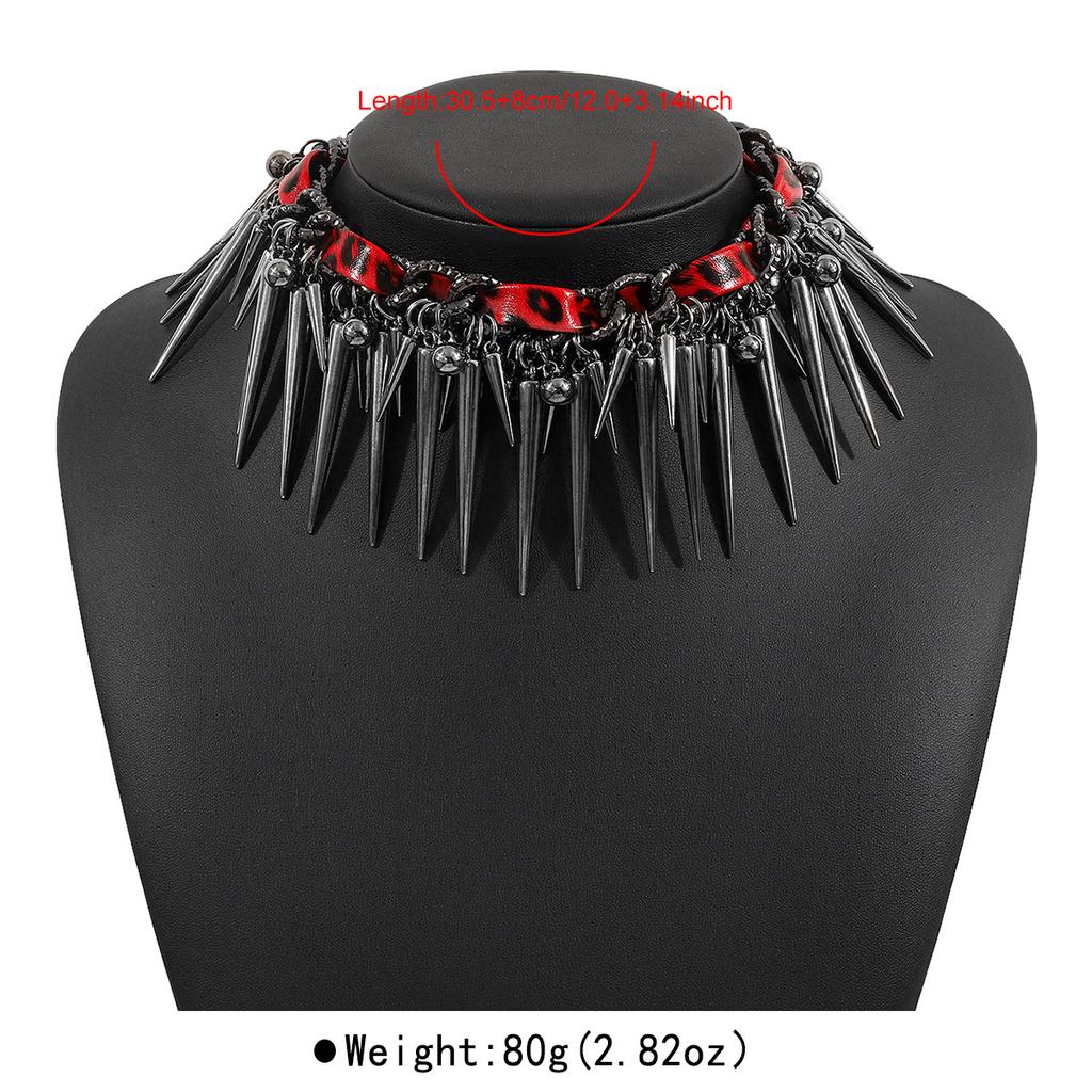 Punk Diablo Hip Hop Hottie Rivet Beads Leopard Print Leather Wrap Necklace Niche Gothic Necklace