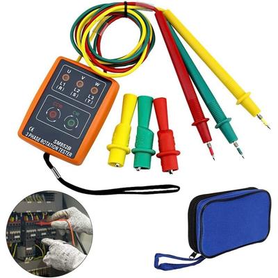 Faz Test Cihazı Rotasyon Alan Ölçer AC60V~600V, 3 Faz Sırası Varlık Rotasyon Göstergesi Dedektör Ölçer Timsah Klipsleri ve Buzzer Test Cihazı ile