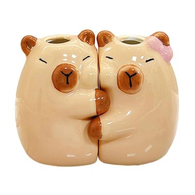 2Pack Ceramic Capybaras Toothbrush Holder Set For Couple Cute Animal Shapeds Bathroom Countertop Organizers