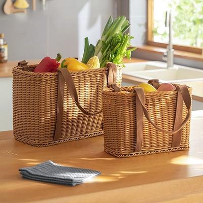 Handwoven Storage Basket Outdoor Picnic Baskets Rattan Kitchen Fruit Vegetable Bread Shopping Basket Bath Organizer with Handle