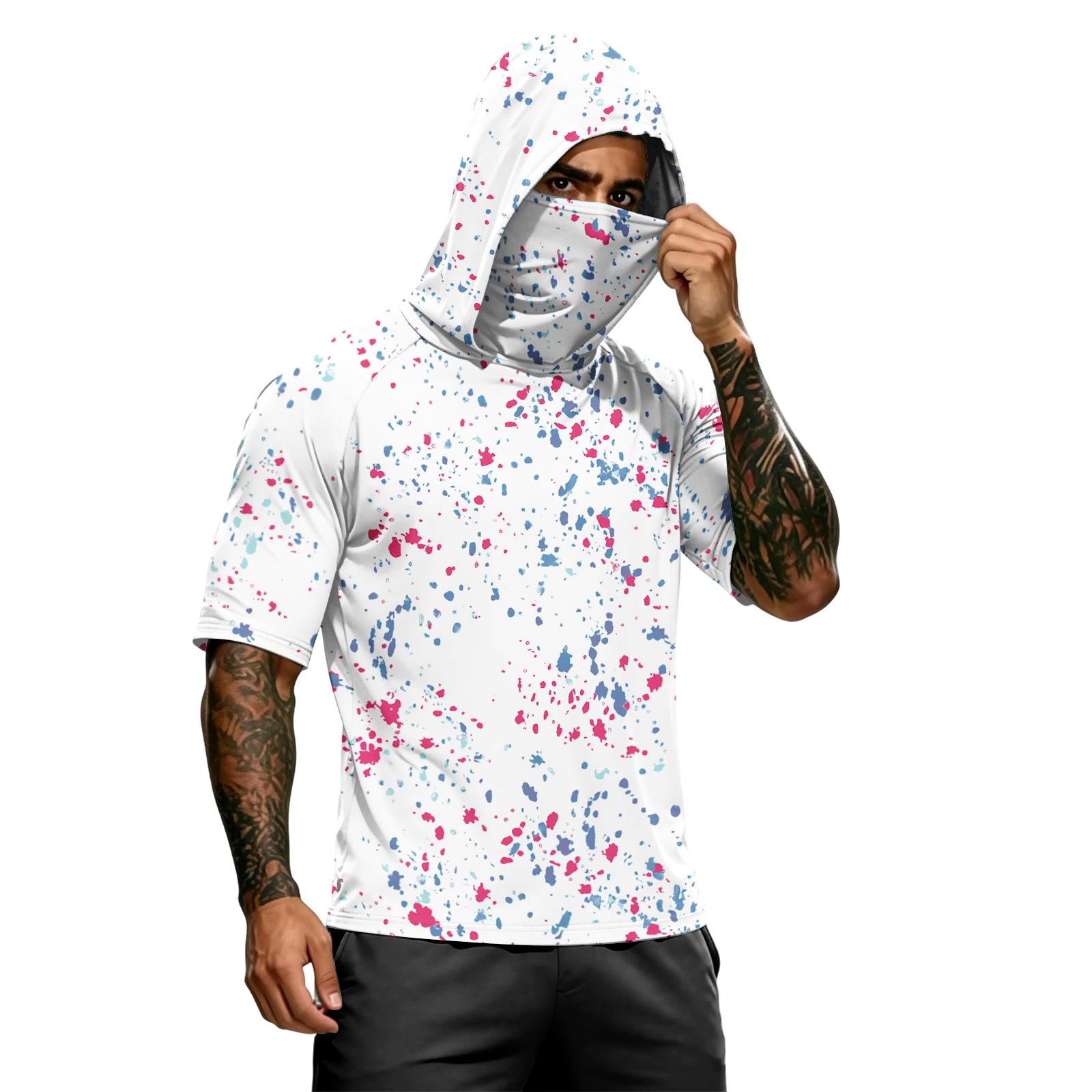 

Men s summer camouflage gradient drying short-sleeved T-shirt, sun clothing, fishing, fitness, sports, hooded short-sleeved shirt XL білий