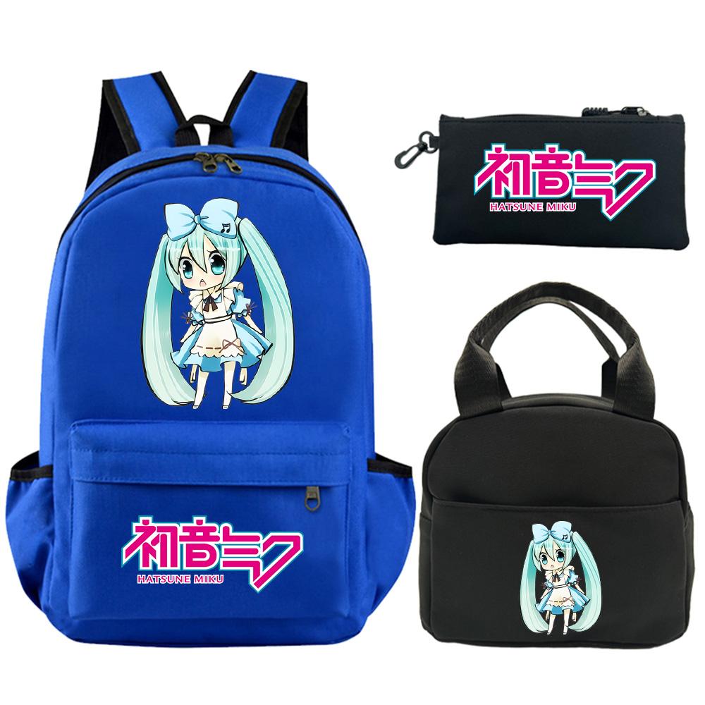 3Pcs/set Anime Hatsune Miku Printed Backpack with Shoulder Bag Pencil Case for Teenager Student Boy Girl Schoolbag Large Capacity Waterproof Bookbag