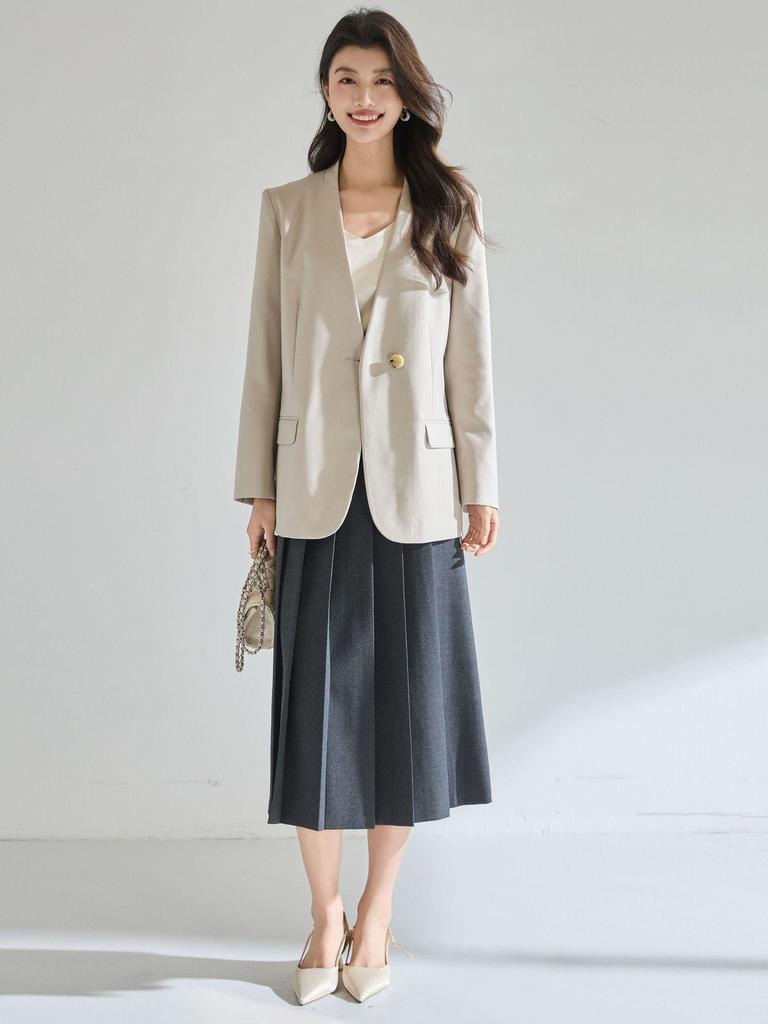 Spring-Summer Minimalist V-Neck Women's Loose Casual Suit Jacket