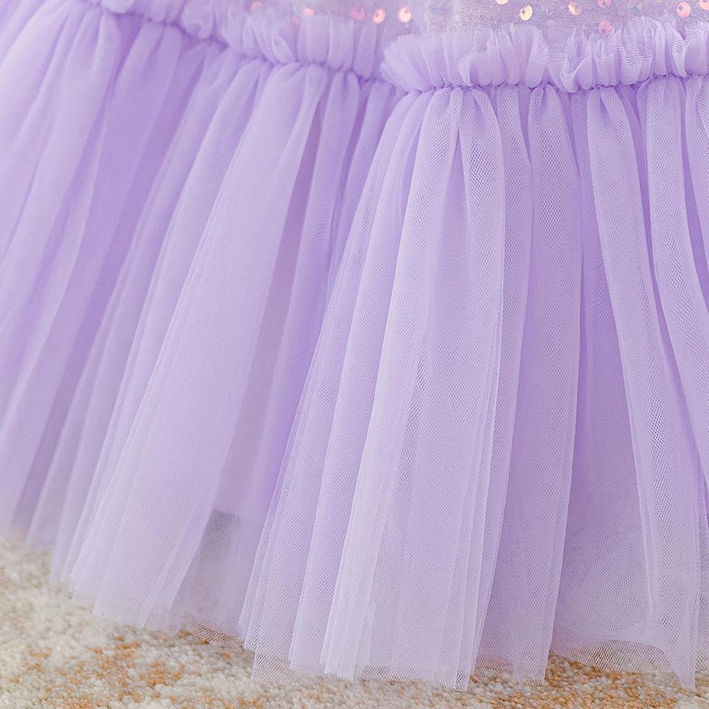 2025 New Children's Sequined Tulle Flower Girl Princess Dress with Puff Sleeves