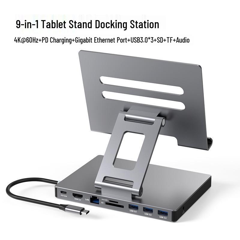 Aluminum Alloy Type-C Docking Station: Tablet & Laptop USB Hub with HDMI 2.0 & Gigabit Ethernet.