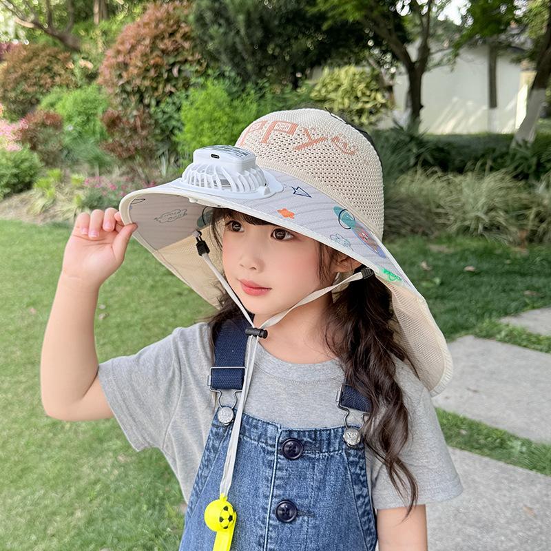 Voice Control Fan Hat Children Summer Girls Large Brim Sun Protection Shawl Hat Empty Top Girl Sun Hat