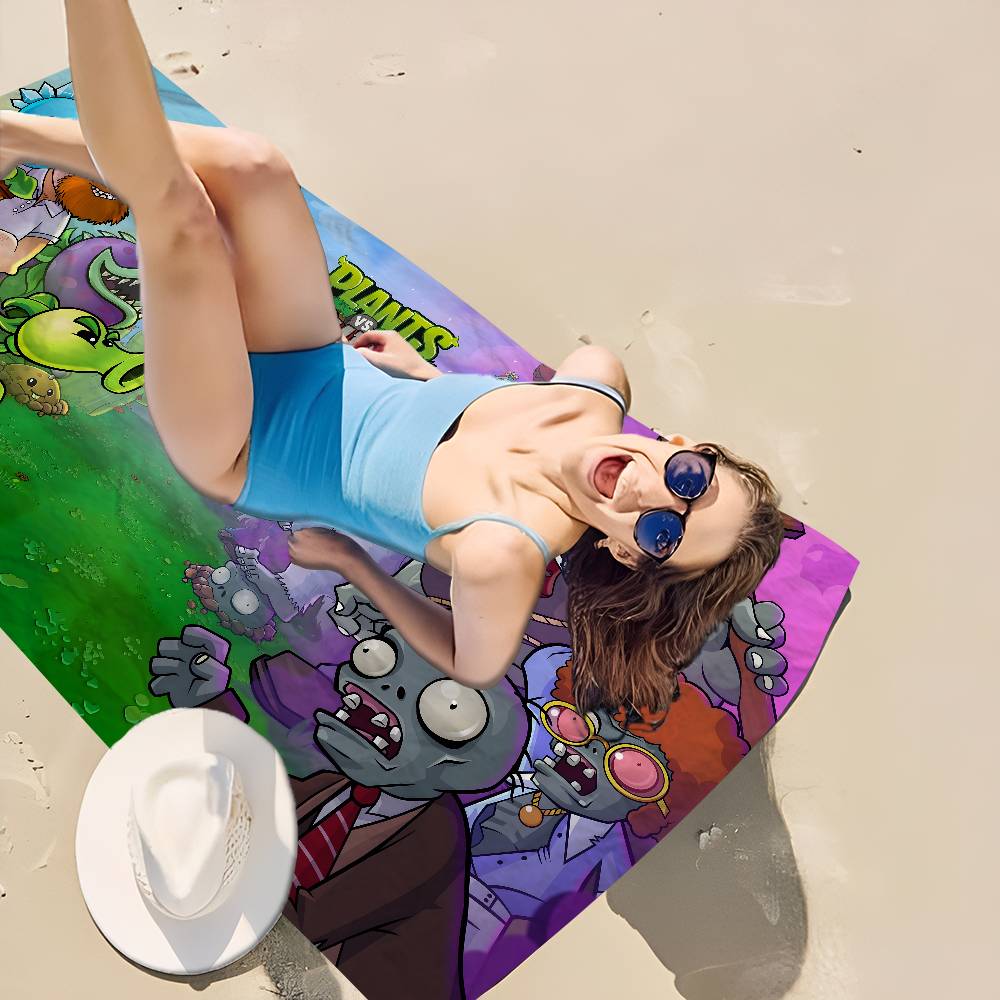 P-Plants-vs-Zombie Cartoon Microfiber Beach Towel Absorbent Quick Dry Soft Yoga Swimming Resort Mountain Climbing Towel