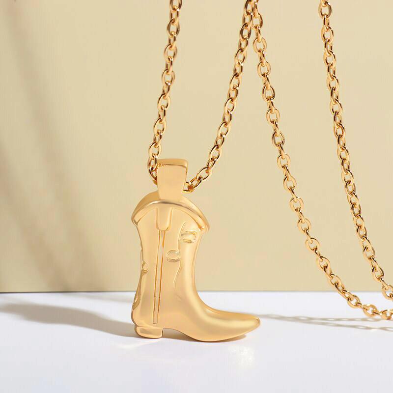 Hip Hop Style Western Cowboy Boots Copper Pendant Necklace for Men and Women Fashion Clavicle Chain Jewelry Gift