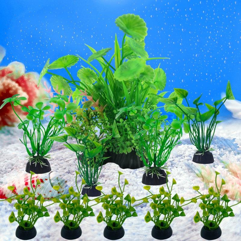 10 Stück Aquarium DIY Künstliche Aquariendekoration Gemischte Farbe Pflanzen Ornament Wasserpflanze