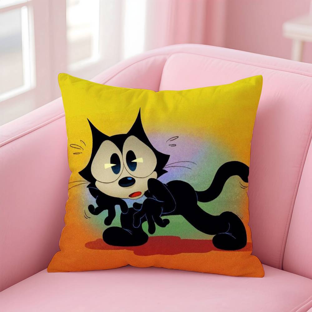 F-Felix The Cat Exquisite Pillow Case Anti-dustmite Pillow Invisible Zipper Silky Short Plush Sofa Cushion Cover