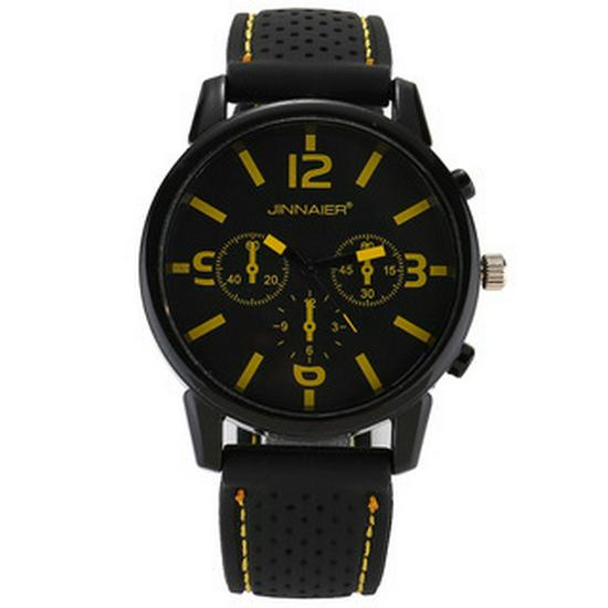 European Large Dial Men s Trendy Leather Strap Casual Watch жёлтый