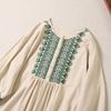 Ele Embroidered Cotton Lin Long Sve Dr Loose Fit A-Line Silhouette Maxi Skirt for Autumn Season Women's Faion