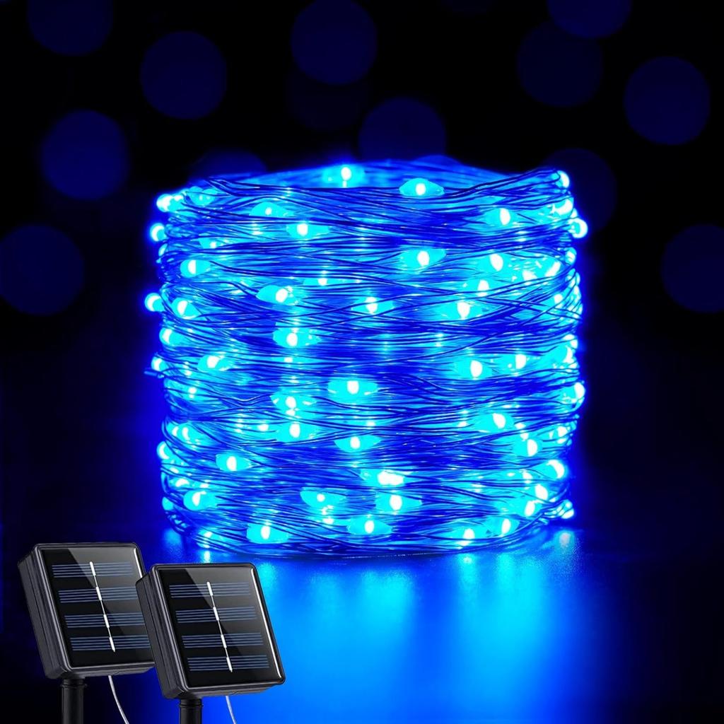 Solar Lights Outdoor Waterproof LED Copper Wire String Lights for Garden Patio Decor, Warm White, 8 Modes, Festive, Party