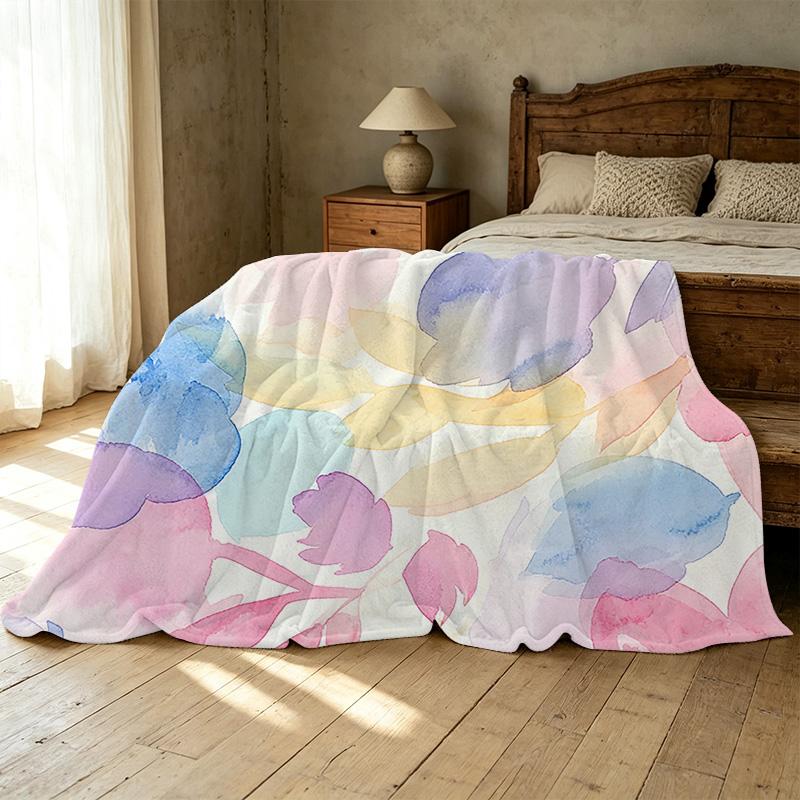 Soft Flannel Throw Blanket No Shedding, Watercolor Pattern, Cozy Warm Blanket for Home, TV Watching, Christmas & Halloween Decor