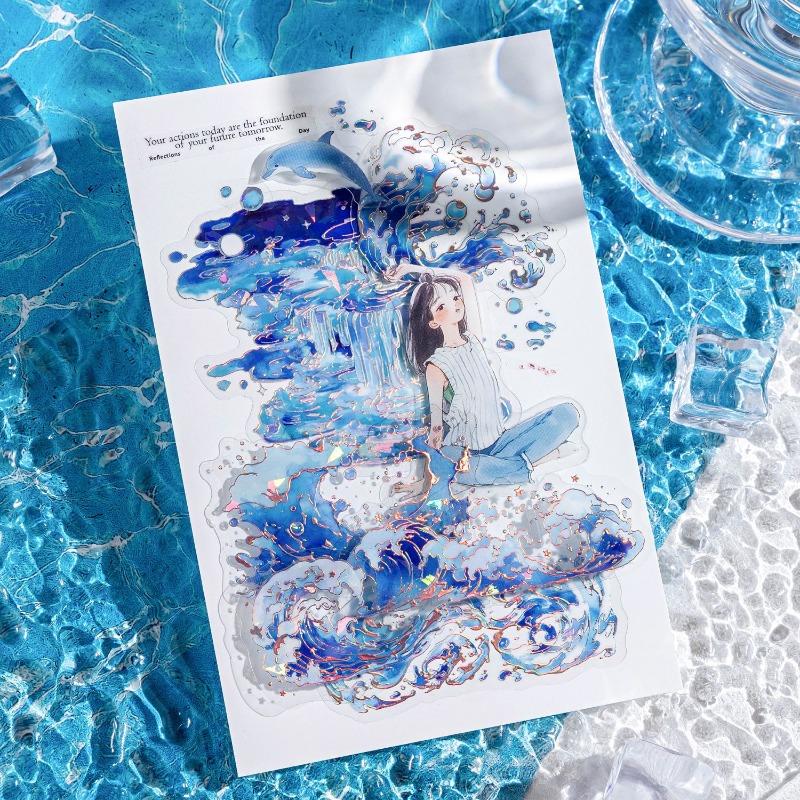 20 Pièces/sac Autocollant PET Laser Goutte de Pluie Ondulation Scrapbook Journal Paysage Décoration DIY Étui de Téléphone Art Journal Décalcomanie Étanche