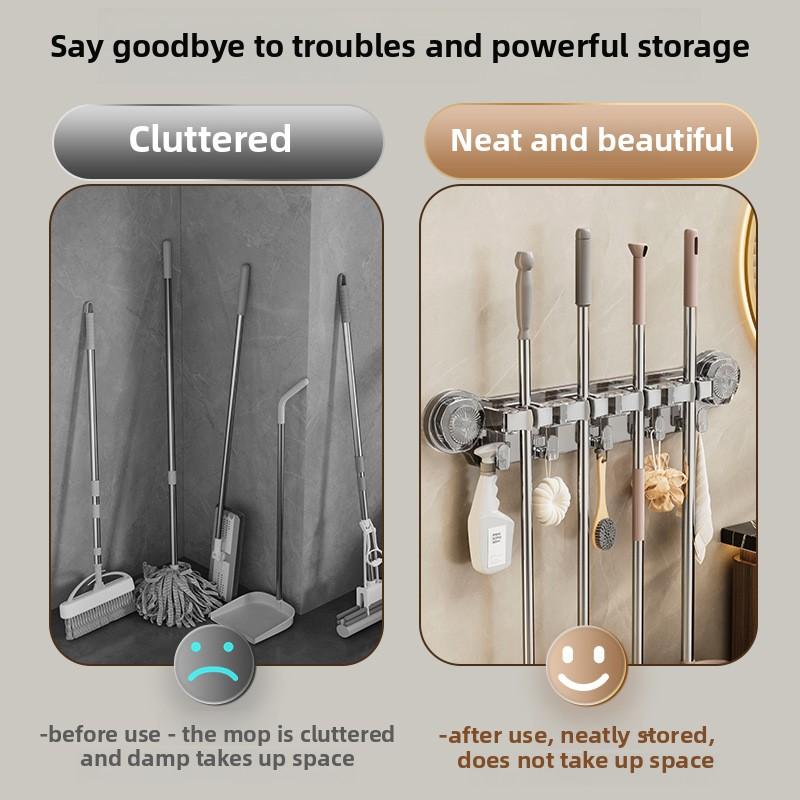 Bathroom, Toilet, Kitchen Storage, Even Row of Mop Clips, No Punching, Movable Vacuum Adsorption Hooks, Wholesale by Manufacturers