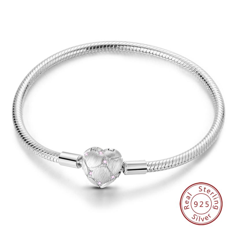 925 Silver Heart Shaped Series Love Forever Shining Zircon Bracelets Fit DIY Charm Beads Birthday Jewelry Gift