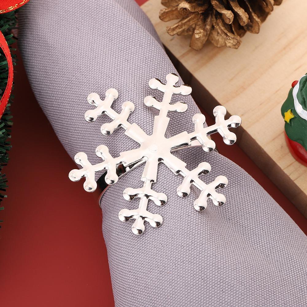 6PCS Gold/Silver Christmas Snowflake Napkin Ring Metal Napkin Buckle Xmas Napkin Holder  Restaurant
