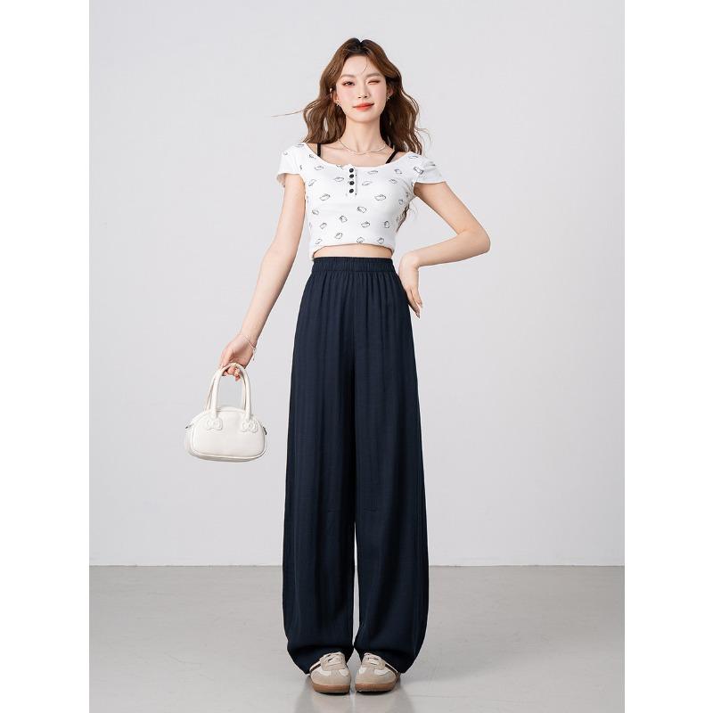 

Lyocell Tencel wide-leg pants women s spring and summer new high waist drape soft waxy loose and thin casual linen long pants M