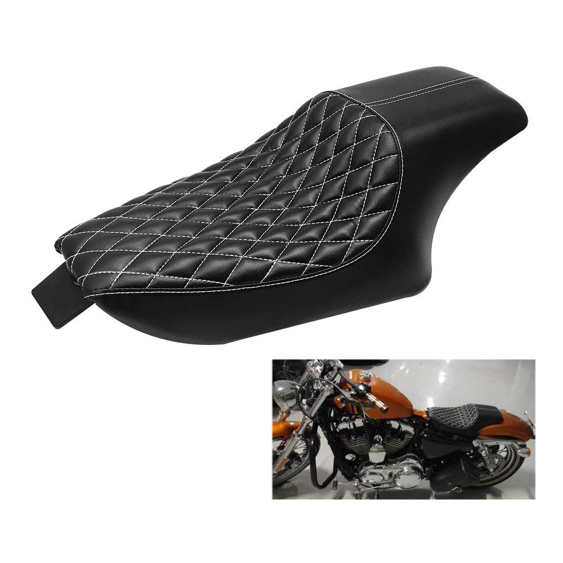 

Baohatsu Two-Seater PU Leather Two-Up Seat with Thick Cushion and Soft Foam for Harley Sportster 48, 72, XL, XR, 883, and 1200 (2004-2016), Black