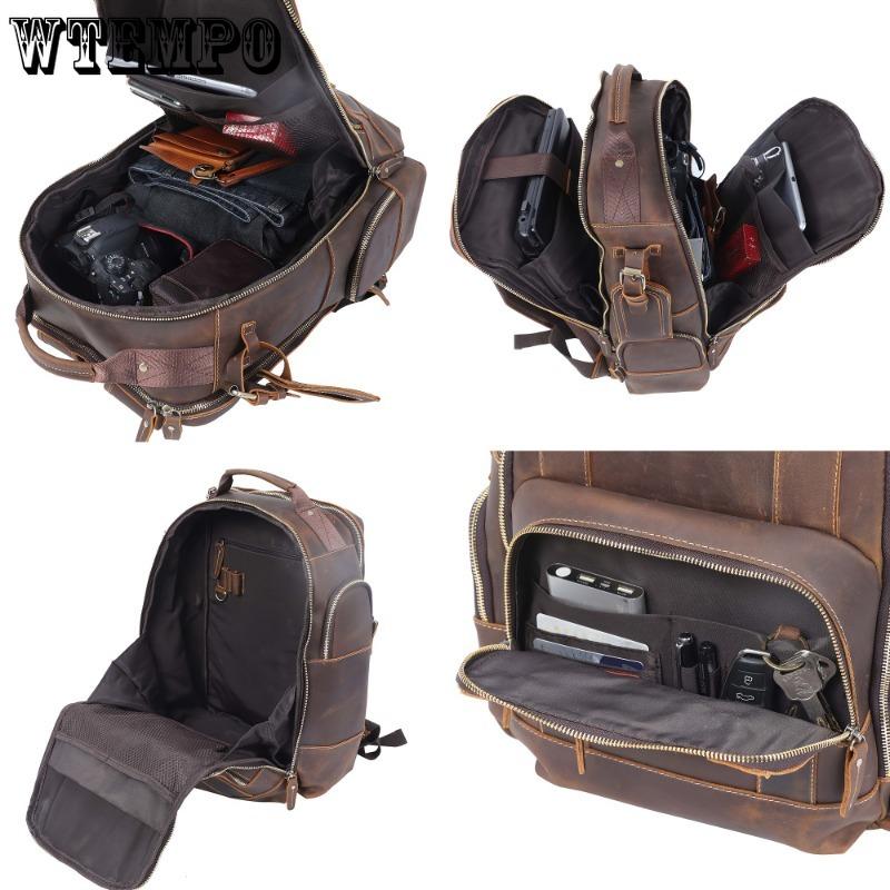 Vintage Men's Genuine Leather Backpack Classic Outdoor Travel Bag Large Capacity Crazy Horse Leather