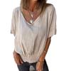 Summer Short Sleeved Fashion Loose T-shirt Women V-neck Casual Cotton Linen Hooded Top Women