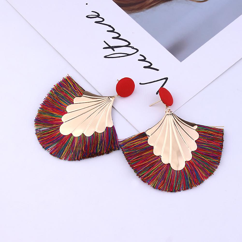 Stylish Bohemia Beach Party Fringed Fan Shape Dangle Women Stud Earrings Jewelry Gift