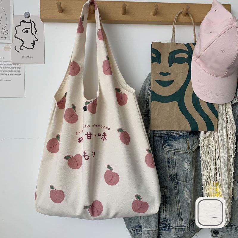 Peach Canvas Tote Bag Purses and Handbags for Women Shopper Cute Designer Shoulder Bag Print Eco Bag