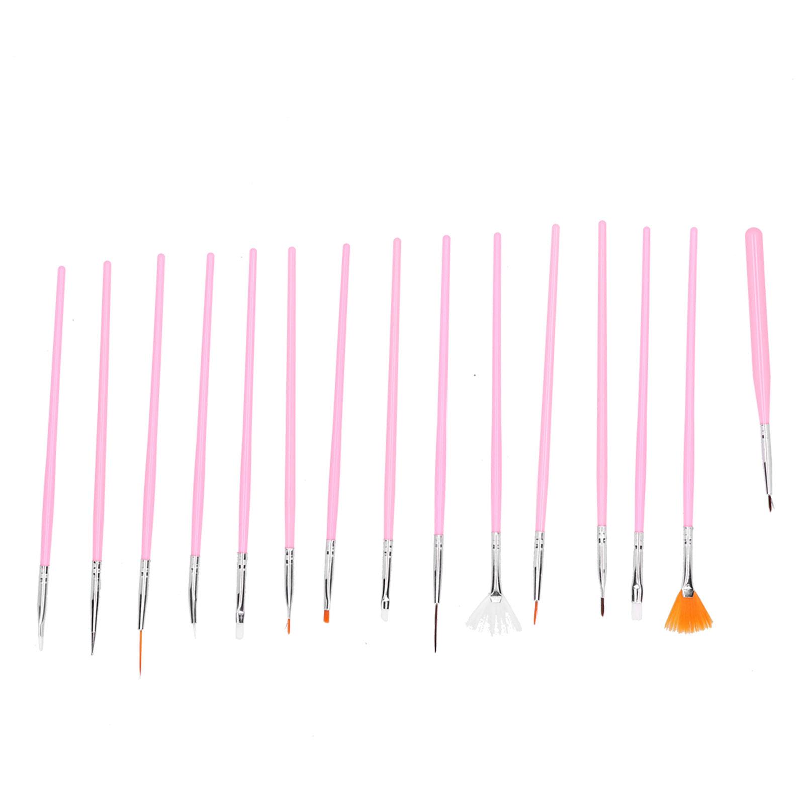 15pcs Professional Nail Art Brush Set DIY Nylon Hair Nail Liner Drawing Painting Brush Pink